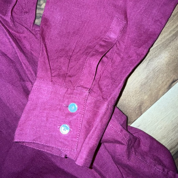 Talbots Petites maroon‎ Linen Button Down Shirt Collared Long Sleeve 12P resort - Picture 3 of 5